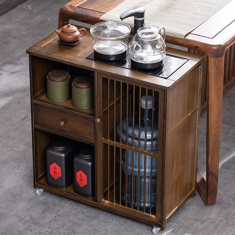 移动QLV茶水柜茶茶桌边物柜置架实办公室下置水桶烧水一体台茶木