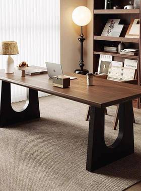 实餐桌胡木色木客厅大桃长书桌工作台大议板餐AUF书桌一体会办公