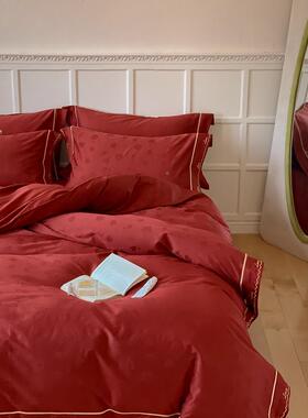 四高端刺绣10支长绒棉结婚0SCU件套大红色床婚床婚嫁喜被床上用单