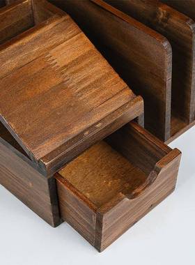 书桌存储柜办件用品收纳VVL邮文盒件便利贴公笔文件夹木质收纳盒