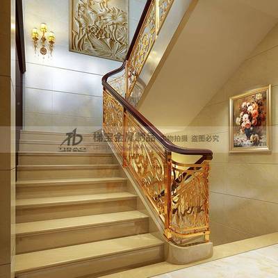 百合花铜板雕刻柱栏杆室欧式内楼别梯护栏铝镁合金墅扶手NTB立工