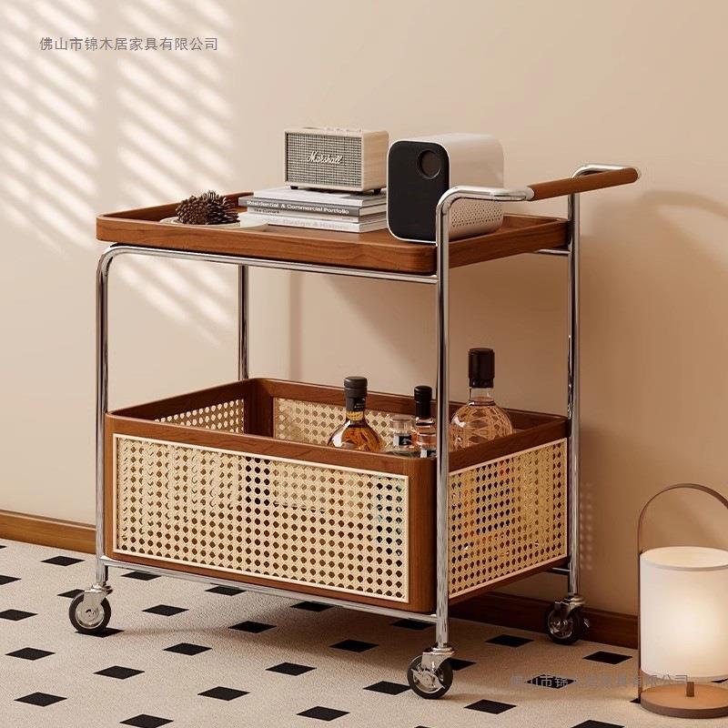 发实木边几移动新款中古可风小户型客约厅沙BNY收纳置物架藤编简