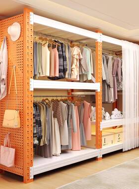 开放式柜家用卧室钢制货?架衣置物架出租屋衣橱挂衣杆收纳OIF架衣