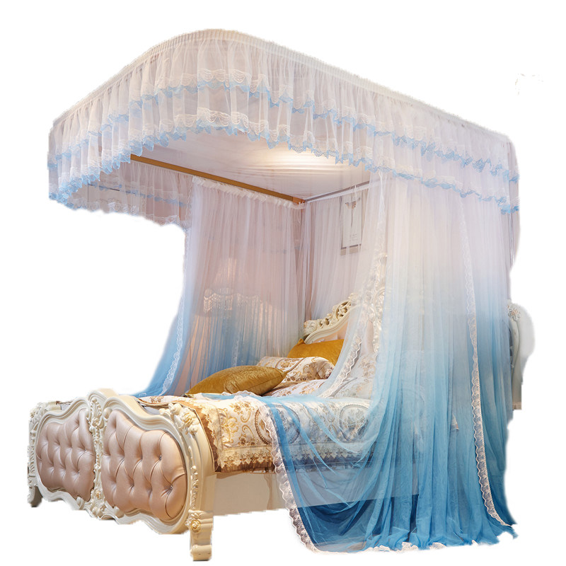 尚尚芊蚊欧式帐渐变导轨双滑轮挂钩蚊帐加厚加密家用卧室落地蚊帐