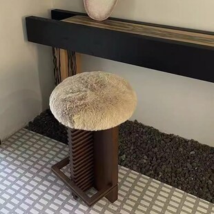 家用中古吧椅羊羔毛复古吧台高脚椅高级感实木侘寂风岛台吧凳椅子