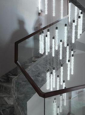 水晶楼奢梯吊灯现代约创梯意圆柱灯轻399别墅酒店复简式楼间旋转