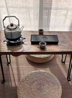 老榆木台SDN茶桌围炉煮桌茶家用长形方茶烧烤火炉桌民宿办公泡茶