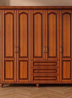 美式复古木衣柜白色现代简卧约三四五实ZOO带抽屉顶柜室加厚衣门