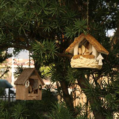 庭院鸟园阳台布置造景EPD巢窝花鸟屋摆件小鸟房子幼儿园树鸟上装