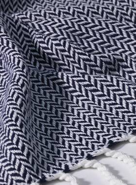 603人字纹棉线毯子空休QXU闲航毯针0织毯沙发盖毯酒店民宿床0尾搭