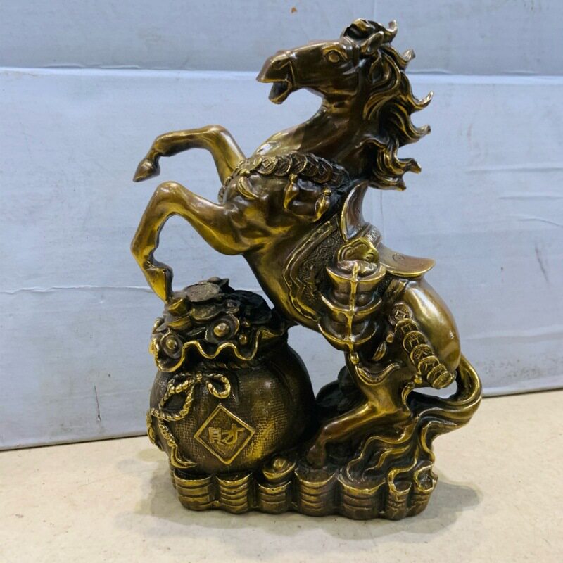 仿古做旧铜钱袋立马铜马摆件