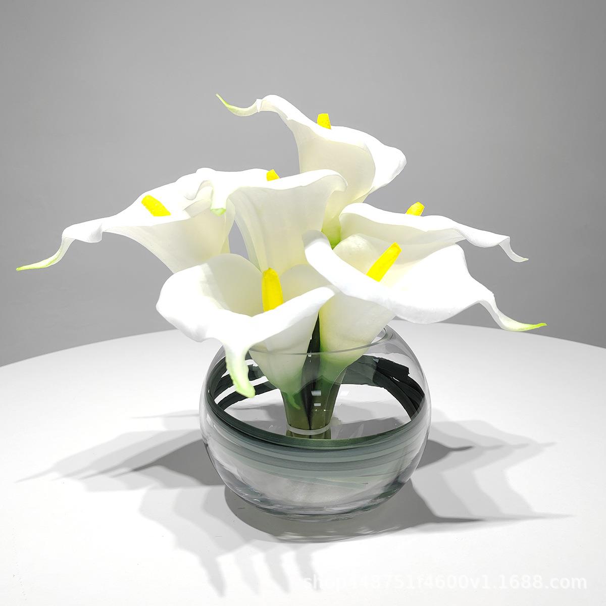 仿QUU真莲马蹄家花艺玻璃花器样板房居客厅桌饰品真仿花套装摆件