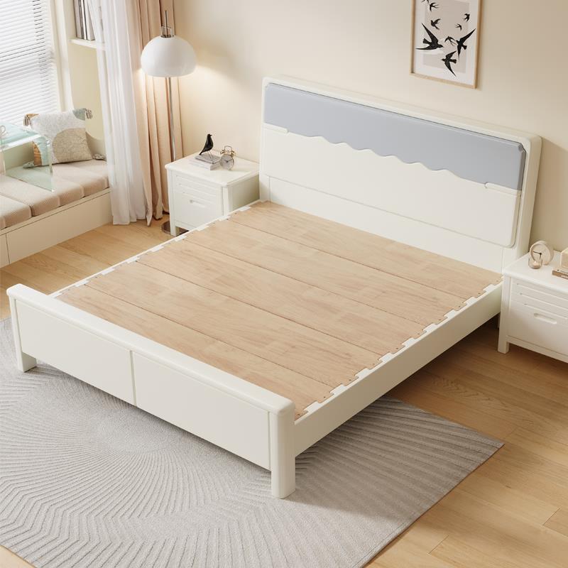 全实木床F78HM5ST奶油风白色静气榫卯厚床板榉木主卧加室储音物简
