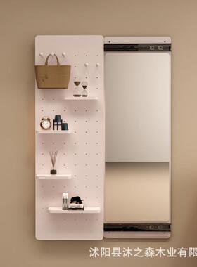 多镜功能实木洞洞板推拉镜子45949可关墙玄关全身上置物架遮挡穿