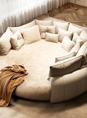 布圆床主现代简约30874床双人婚主卧公大圆床酒绒店宾馆民宿豪华