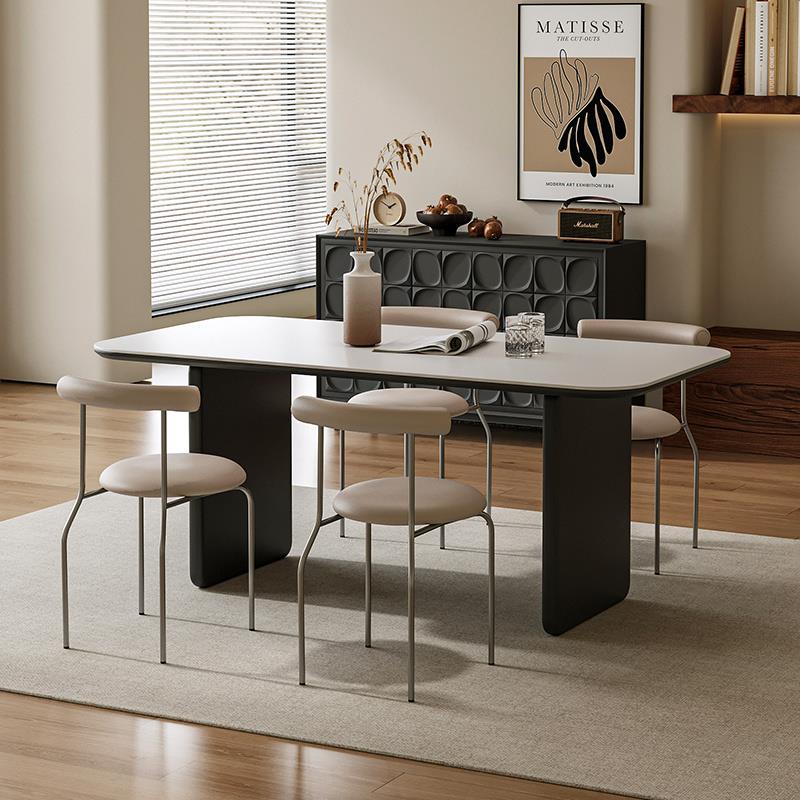 法式油风岩餐桌莫比板恩大奶板桌小型客NAC用厅家轻奢方形饭桌椅