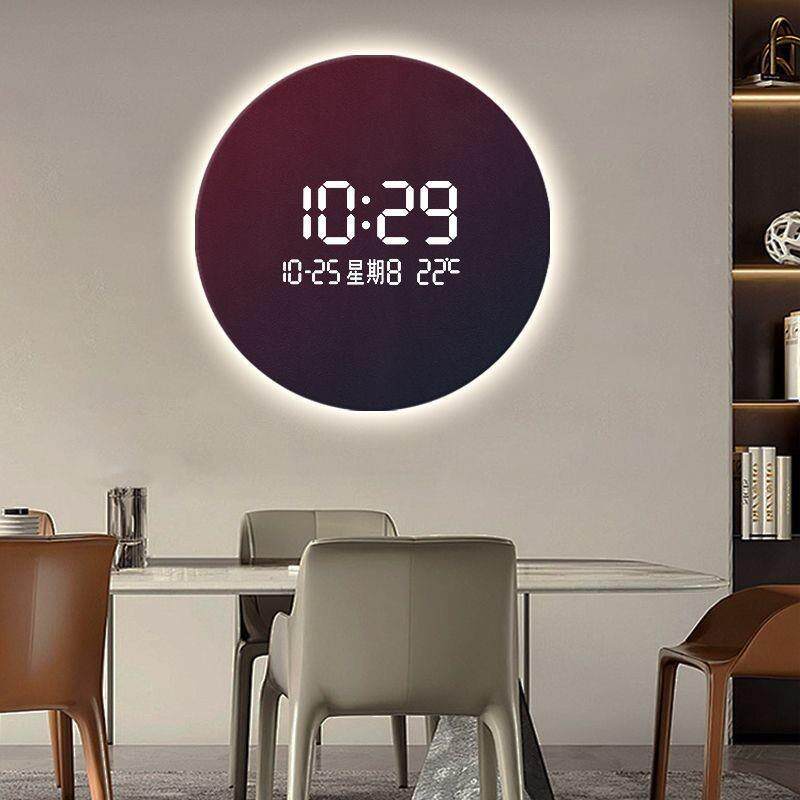 圆UFU形钟表挂钟客厅餐D厅墙L钟E面电子感应数显屏创意时钟壁灯插