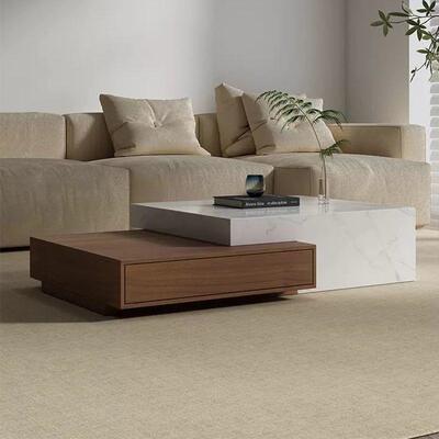 仿实木意式现代轻奢方形几户型客厅小简约伸茶LGL缩用家组合极简