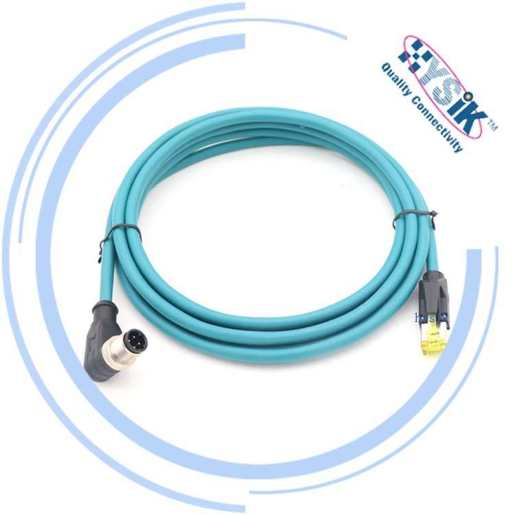 M12 4芯公头转RJ45 航空插头 Profinet/EtherNet以太网连接线