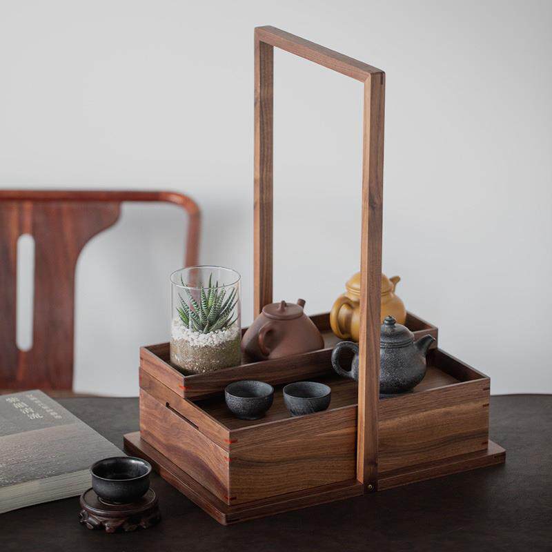 茶具桌收纳盘黑胡桃IKL面托盘茶收纳茶海多功能茶木器具盒家用桌