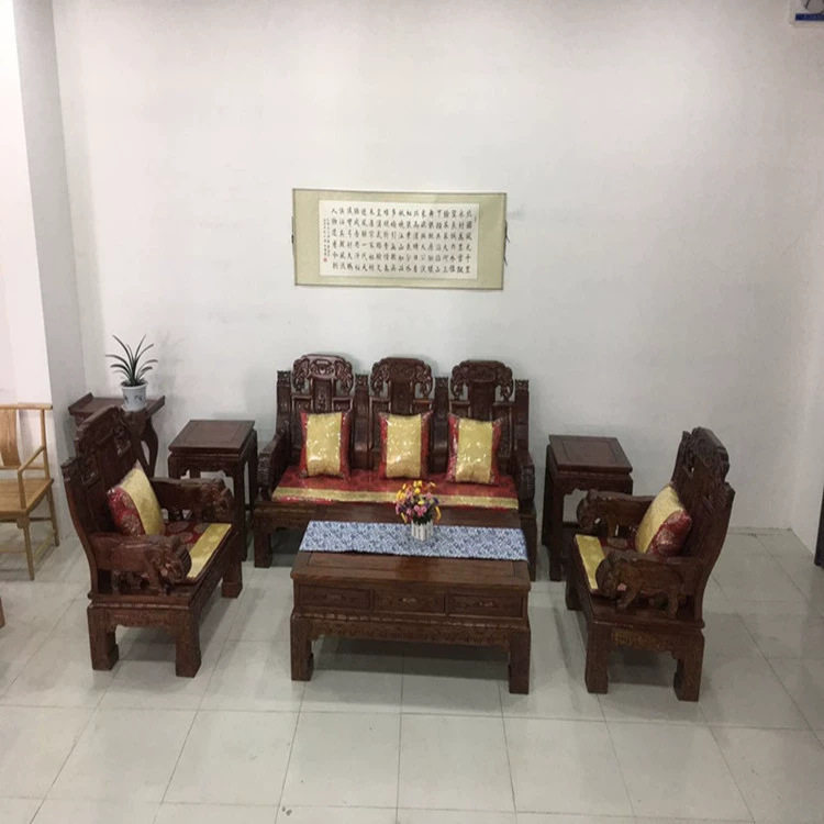 鲁班明清家具大象雕刻工艺沙发中式客厅宫廷组合六件套宫廷风沙发