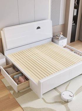 代简约床主卧15.8米双人床1.米0213002气压储床白色物实木现床家