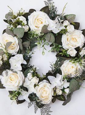 仿真玫饰花环假花GVW门墙饰壁挂瑰摆婚庆装饰家居客厅卧室件