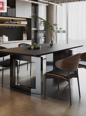 式极简岩板餐桌椅KZN组小户合型长形现代简约方家用黑色用餐意桌