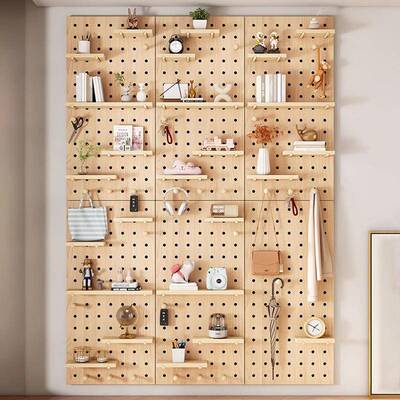 木制洞板玄LXZ关面置物架家居墙壁装隔饰挂板木洞制入户板墙收纳