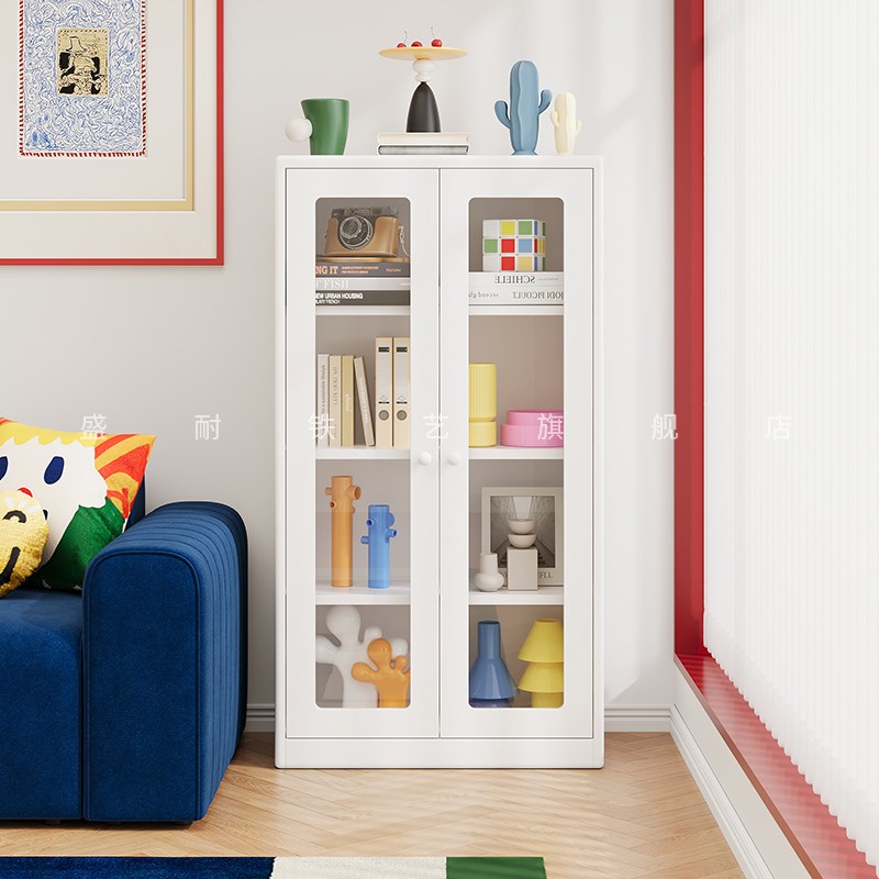 包豪斯钢制书柜带门儿童书架落地防尘储物柜客厅展示柜铁艺置物架