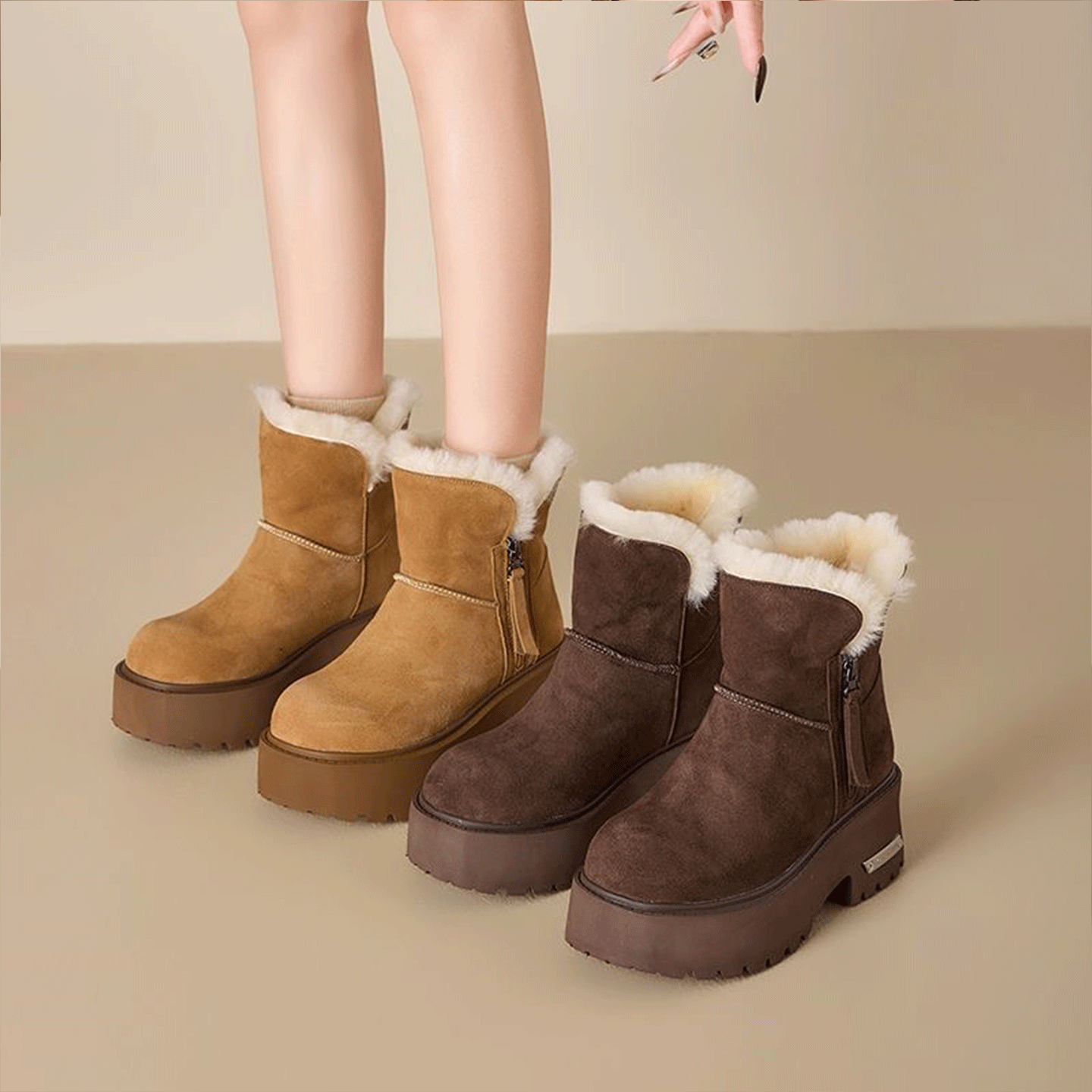 厚底雪地靴女2025冬季新款加绒加厚保暖马丁靴皮毛一体防滑短靴子,女鞋,时尚雪地靴,淘宝优惠券,粉丝福利购,淘宝优惠卷