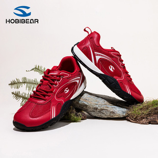 HOBIBEAR德训鞋男女2026马年本命年红色鞋子宽楦赤足平步网面休闲