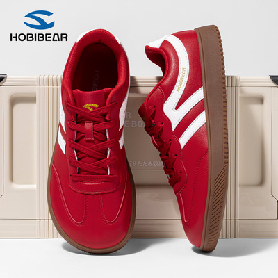 HOBIBEAR德训鞋经典红色男女宽楦赤足鞋舒适2026春节秋冬加绒运动