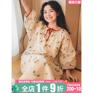 睡裙女春夏季纯棉纱布甜美少女半袖睡衣裙日系纯欲全棉大码家居服