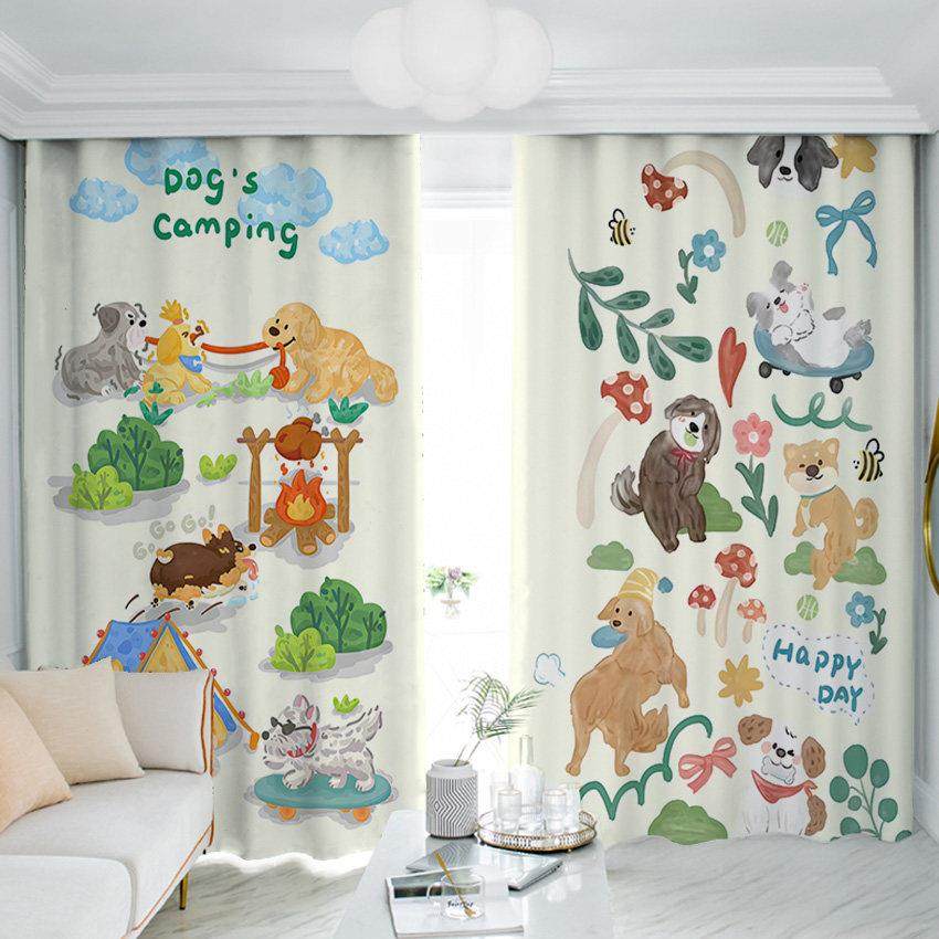 清新狗狗可爱卡通全遮光窗帘儿童房治愈系女生飘窗卧室宠物店定制,3C数码配件,USB多功能数码宝,淘宝优惠券,粉丝福利购,淘宝优惠卷