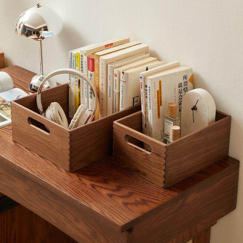 日式木质桌面带盖子收纳盘香水香薰化妆台化妆品置物盒玄关杂物钥