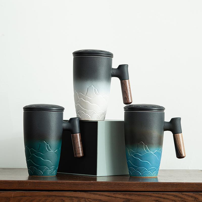 茶水分离泡茶杯个人专用大容量陶瓷马克杯办公室带盖过滤杯子刻字