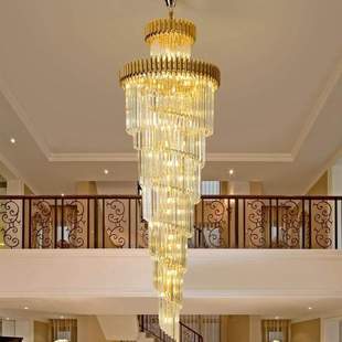 轻奢别墅楼梯水晶吊灯中山灯饰挑空跃层旋转复式 楼中楼梯灯长家居