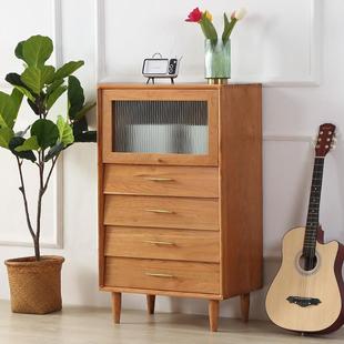 北欧实木樱桃木斗柜简约客厅黑胡桃木储物橱日式 卧室收纳餐边柜