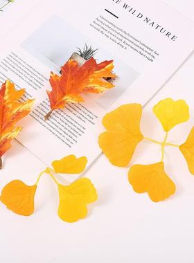 仿真银杏叶叶黄色绿色渐变假树叶铺地秋天落叶婚庆婚礼装饰树叶子