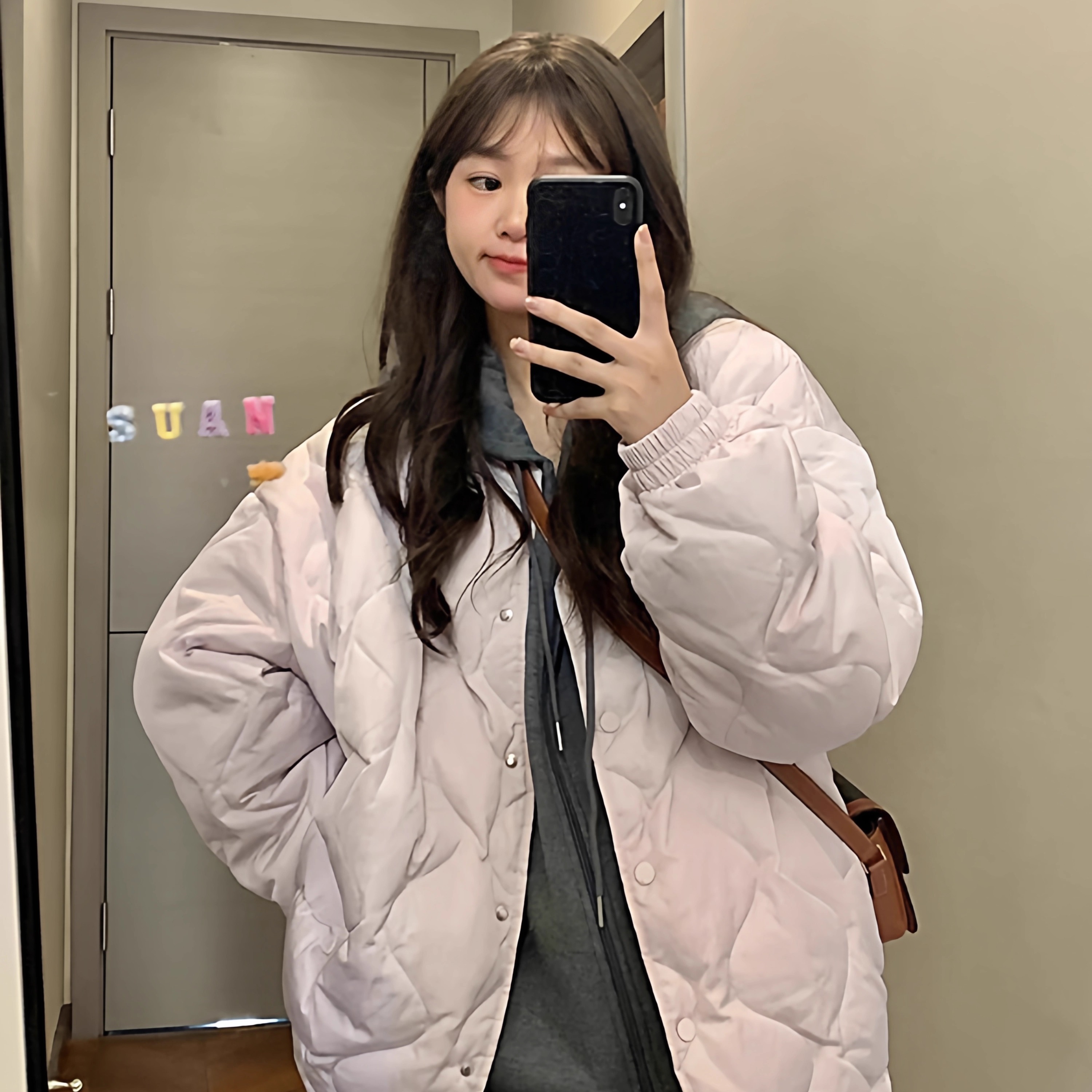 冬季棉服女2025新款韩版慵懒菱格