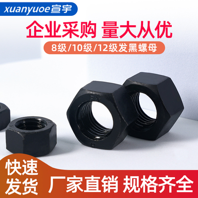 六角螺母8.8级热处理GB6170发黑10级螺帽12.9级高强度M5-M48螺母