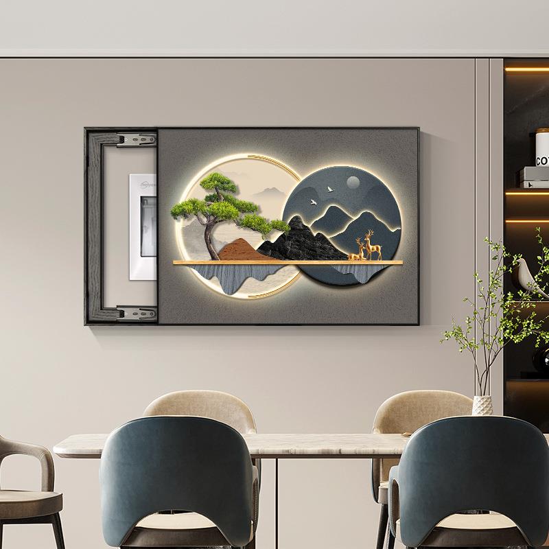 电表箱装饰画高级感餐厅配电箱遮挡画迎客松开关电闸箱挂画免打孔