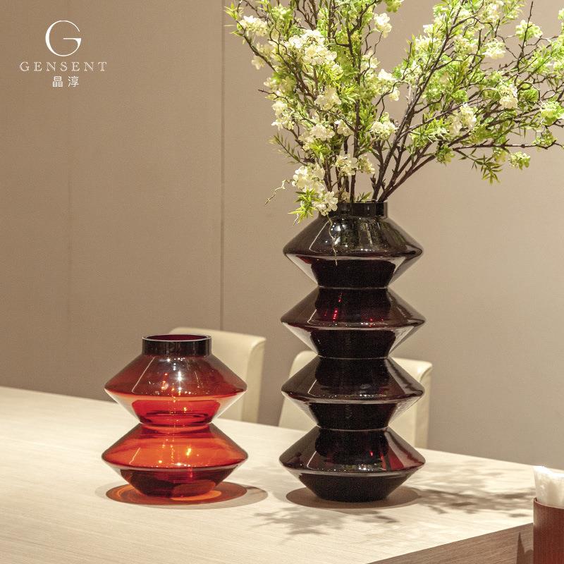 晶淳复古波尔多红菱形宝塔现代艺术品桌面大摆件客厅高级工艺品