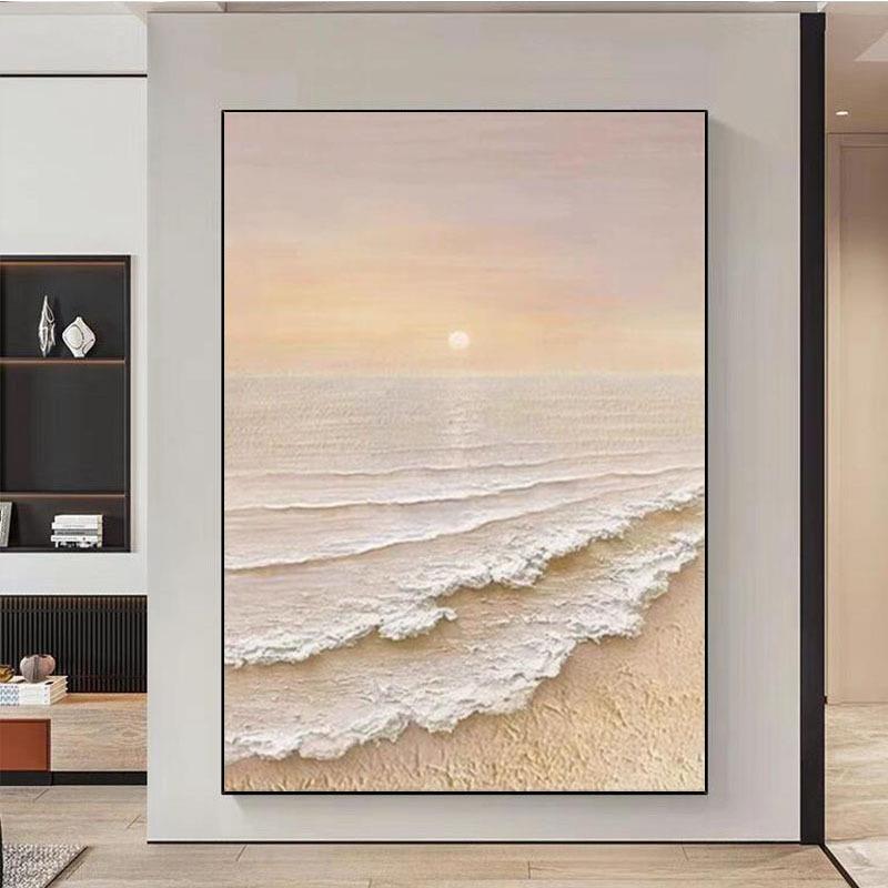 手绘油画现代客厅装饰画抽象海景立体肌理落地卧室走廊奶油风挂画