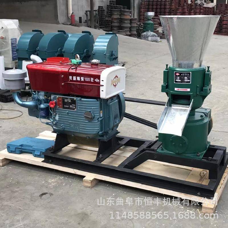 八马力柴油机带动小型家用鸡鸭鹅平模饲料颗粒机兔饲料制粒机