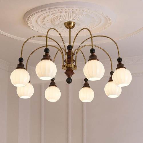 法式复古风客厅吊灯实木中古美式简约餐厅书房卧室灯中山全屋灯具