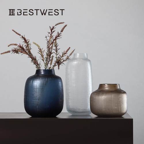 博西家居轻奢磨砂玻璃花瓶客厅软装饰品花店水培花器桌面摆件
