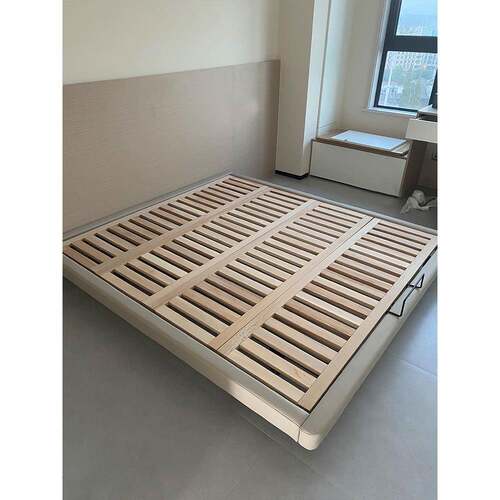 OF9D直观家具无床头悬浮榉木架意式极简皮床主卧无靠背齐边简约双
