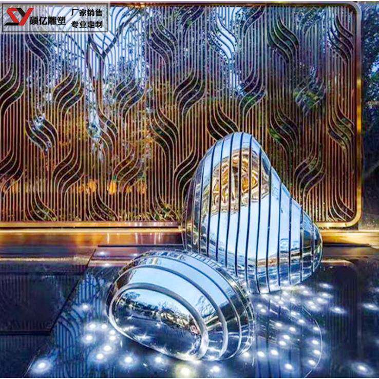 不锈钢景观切条石雕塑几何抽象鹅卵石水景摆件园林草坪装饰品